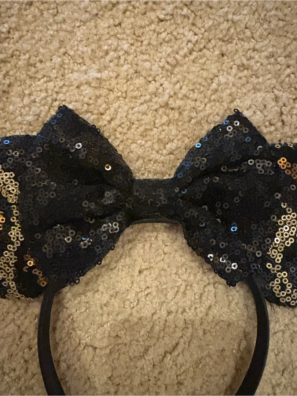 Black Sequin Leopard Minnie Ear Headband with Gold Accents